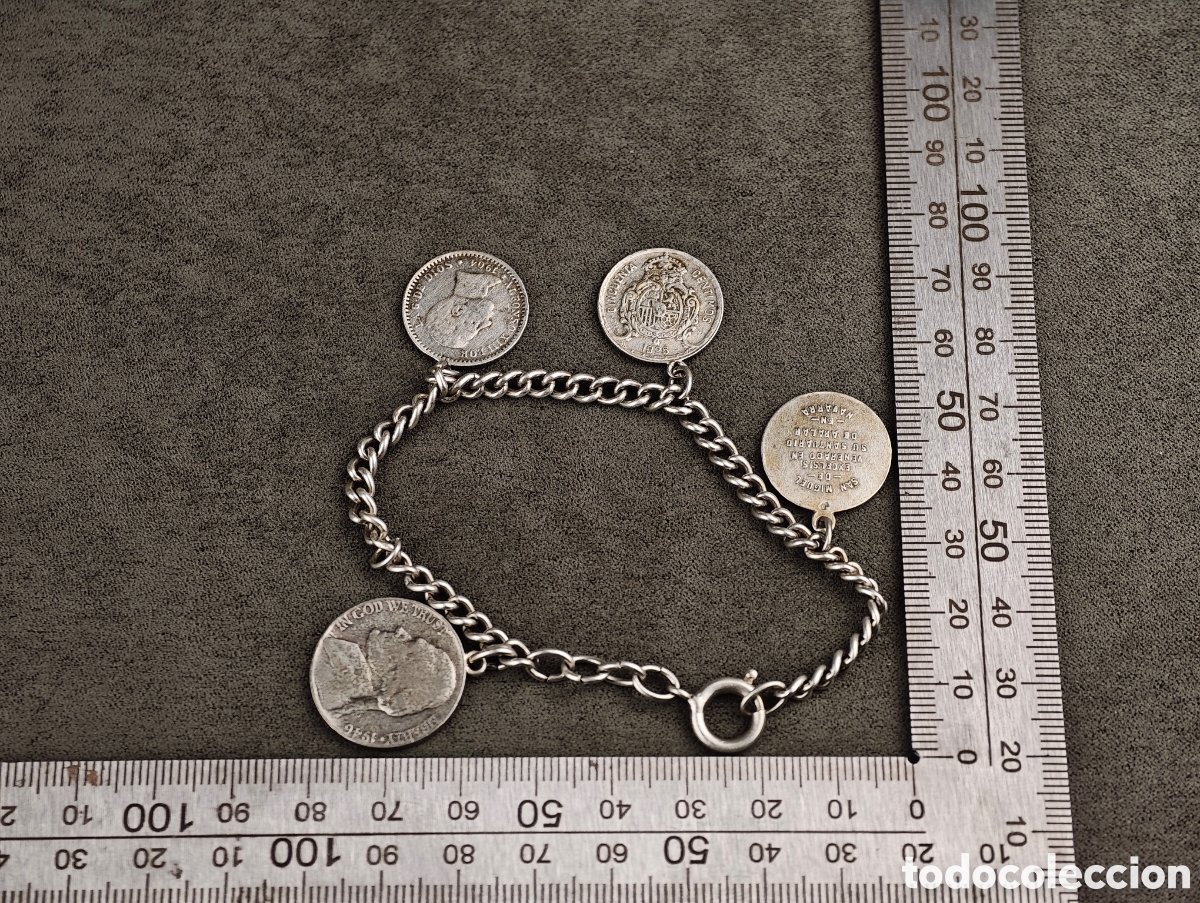 Joyeria: Antigua Pulsera de Plata con Monedas - Foto 13