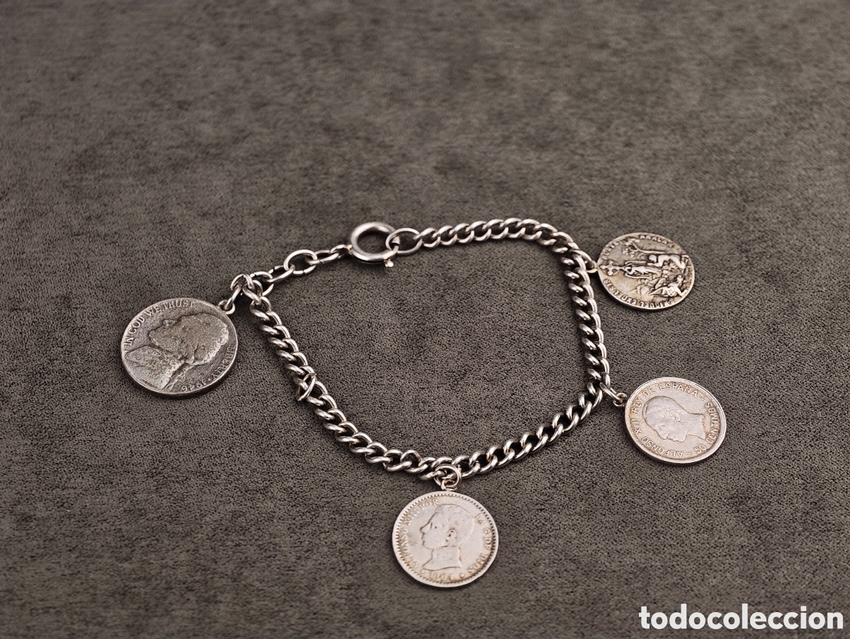 Joyeria: Antigua Pulsera de Plata con Monedas - Foto 1