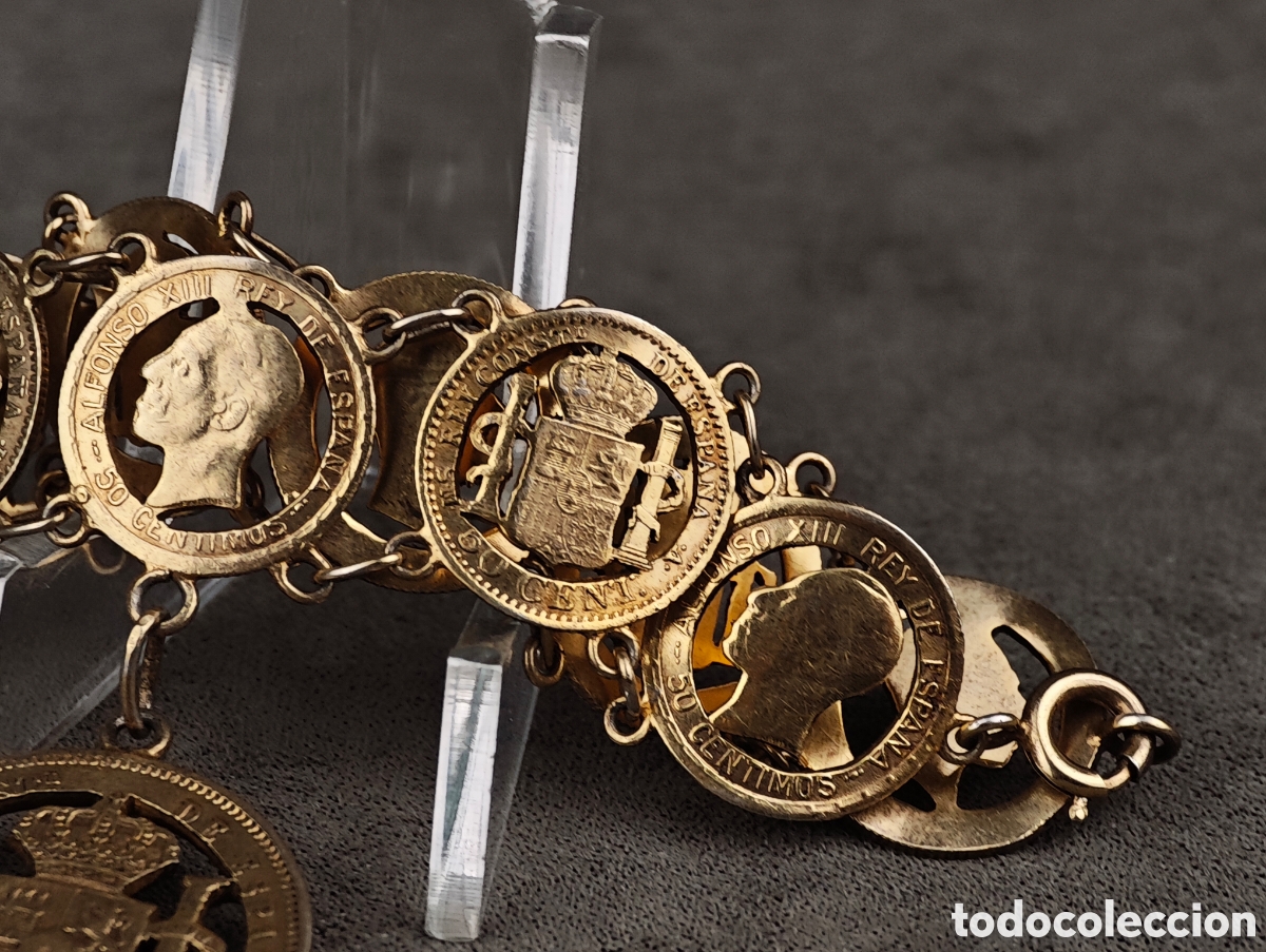 Joyeria: Antigua Pulsera de Plata Dorada hecha a Partir de Monedas - Foto 3