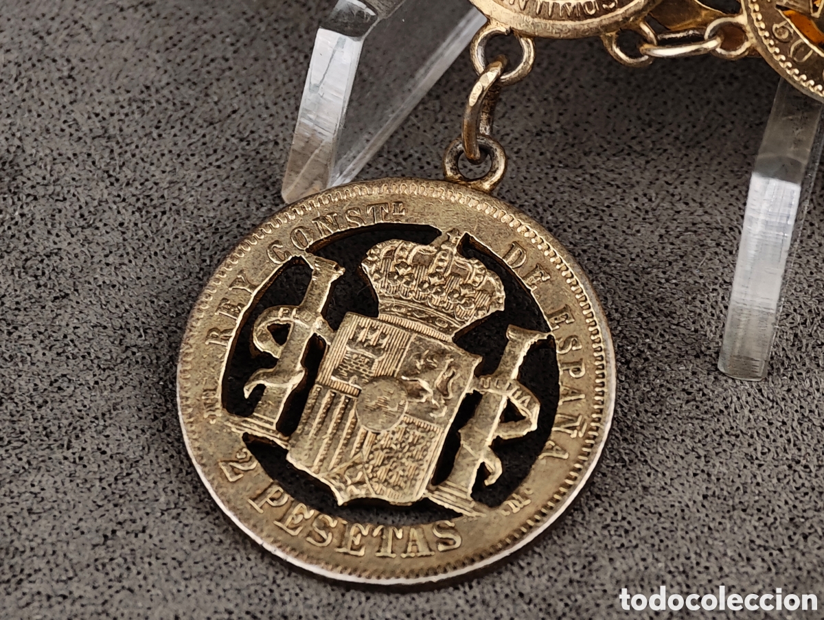 Joyeria: Antigua Pulsera de Plata Dorada hecha a Partir de Monedas - Foto 4