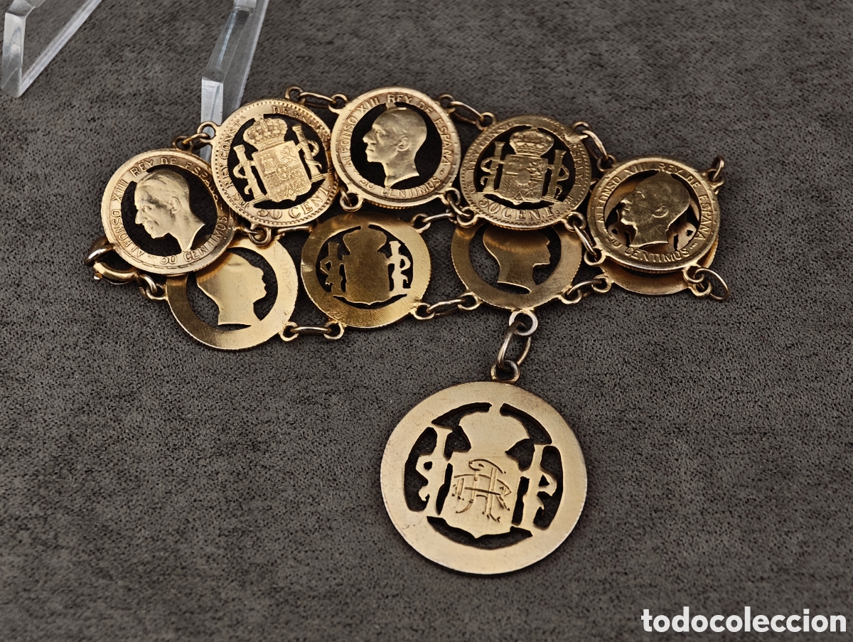 Joyeria: Antigua Pulsera de Plata Dorada hecha a Partir de Monedas - Foto 5