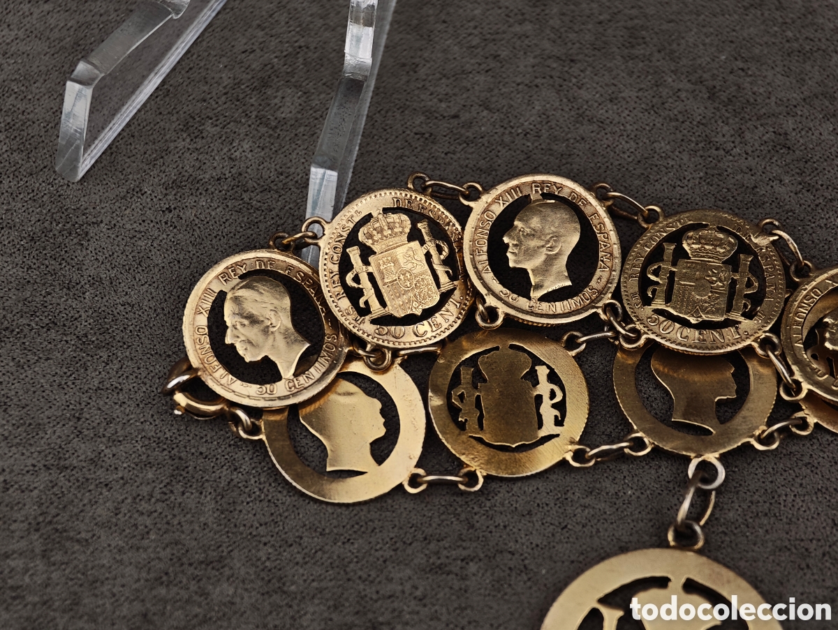 Joyeria: Antigua Pulsera de Plata Dorada hecha a Partir de Monedas - Foto 6