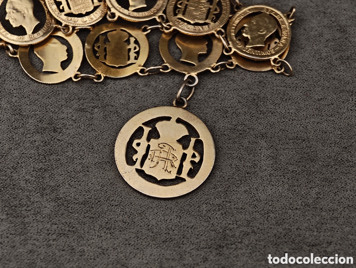 Joyeria: Antigua Pulsera de Plata Dorada hecha a Partir de Monedas - Foto 8
