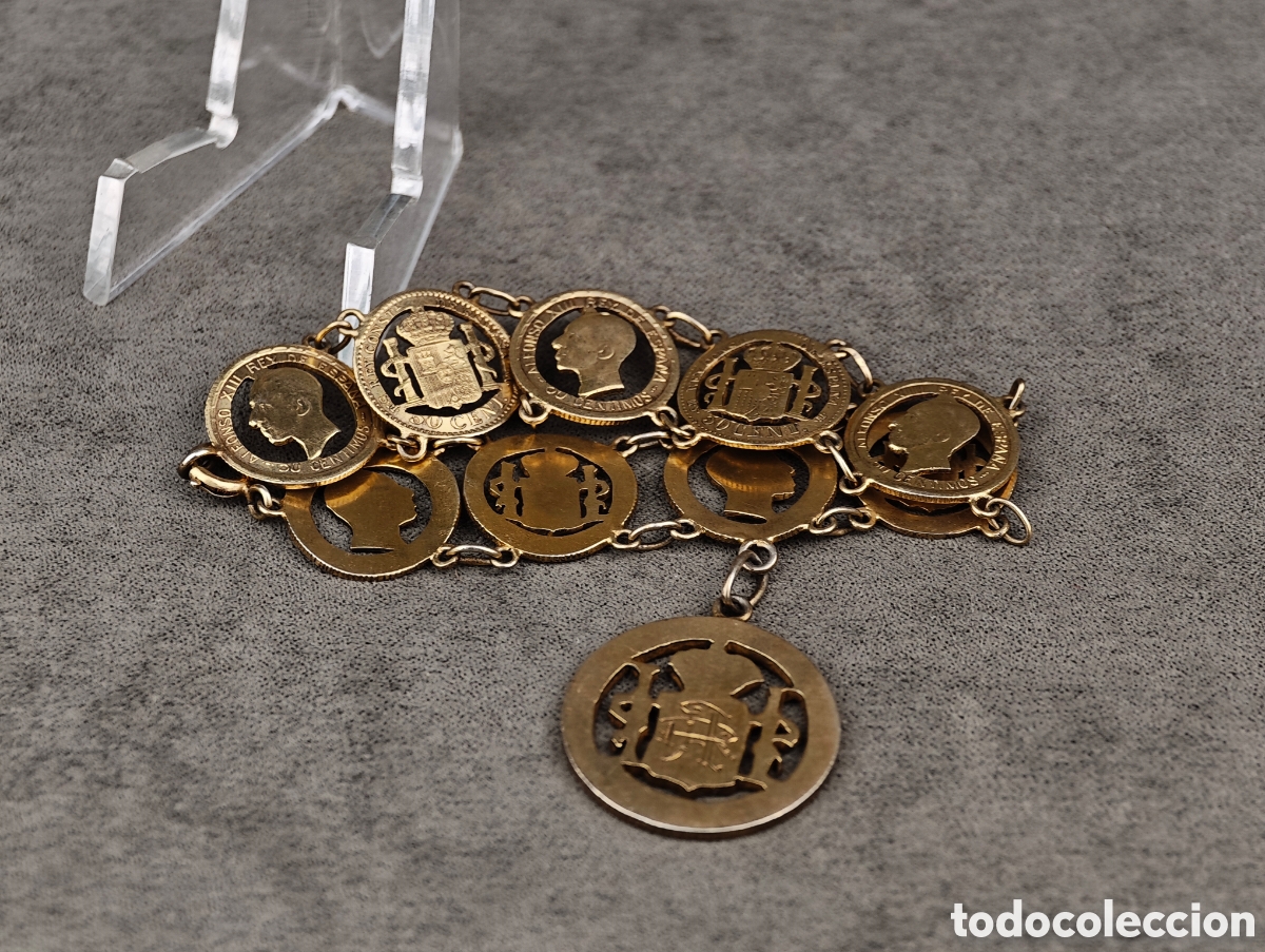 Joyeria: Antigua Pulsera de Plata Dorada hecha a Partir de Monedas - Foto 9