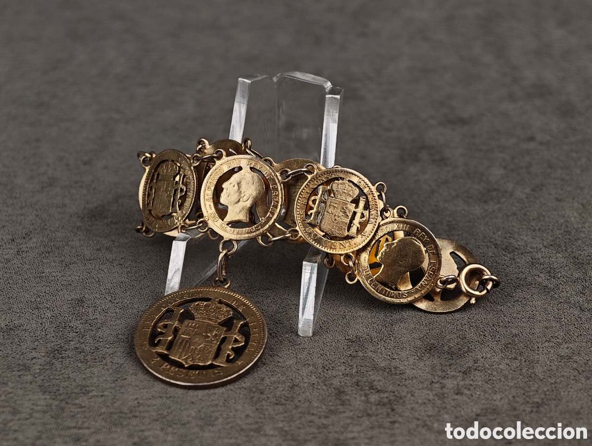 Joyeria: Antigua Pulsera de Plata Dorada hecha a Partir de Monedas - Foto 1