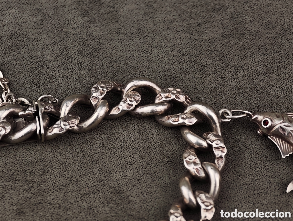 Joyeria: Antigua Pulsera de Plata Moneda y un Pez - Foto 5