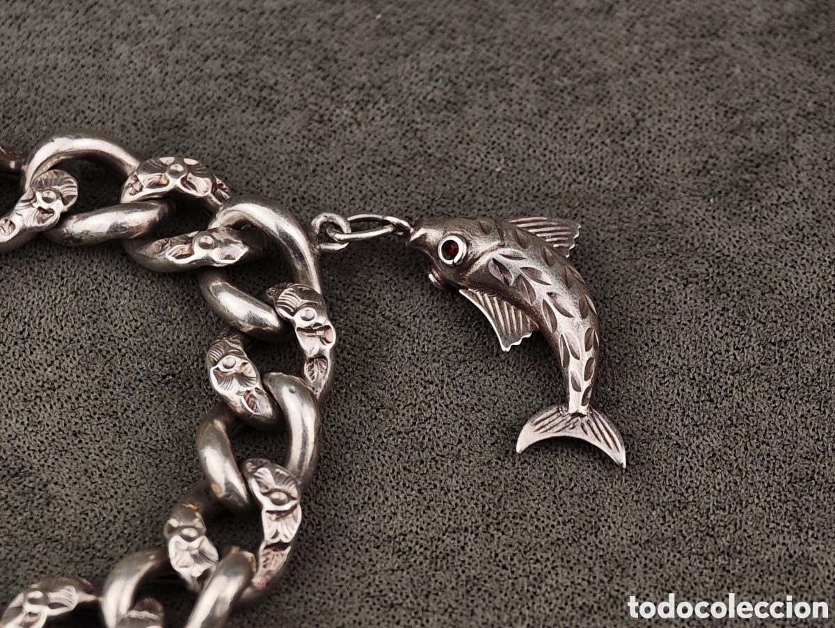 Joyeria: Antigua Pulsera de Plata Moneda y un Pez - Foto 6