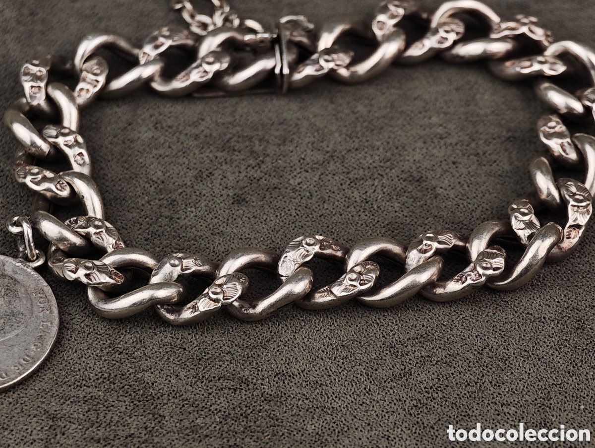 Joyeria: Antigua Pulsera de Plata Moneda y un Pez - Foto 8