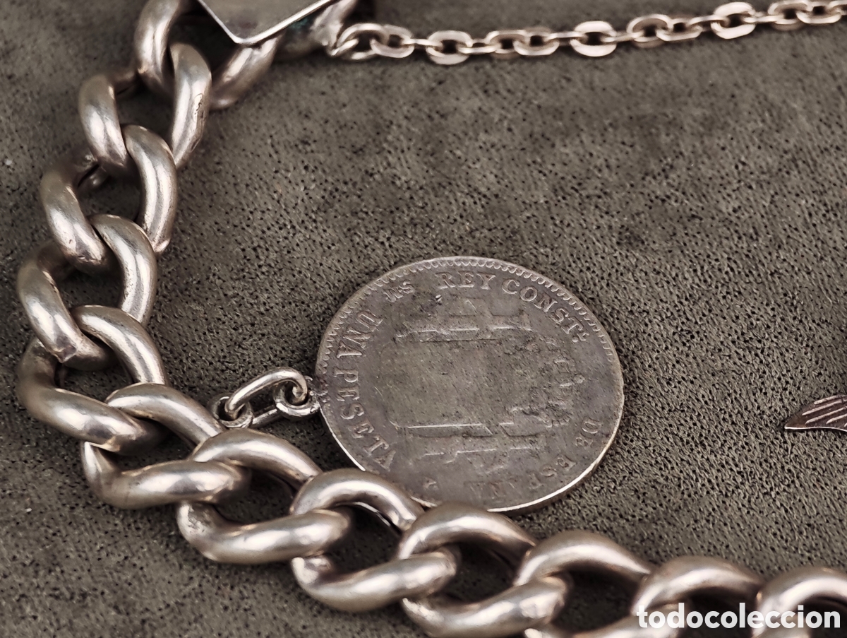 Joyeria: Antigua Pulsera de Plata Moneda y un Pez - Foto 12