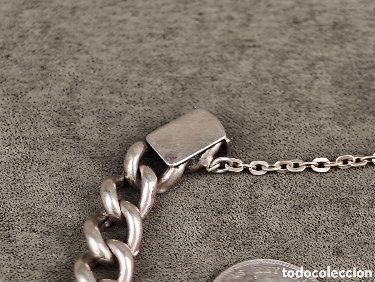 Joyeria: Antigua Pulsera de Plata Moneda y un Pez - Foto 13