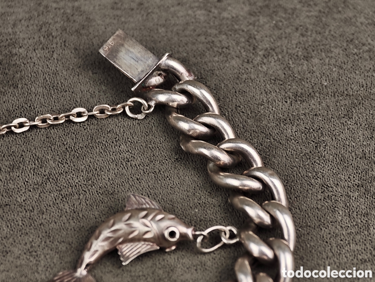 Joyeria: Antigua Pulsera de Plata Moneda y un Pez - Foto 15