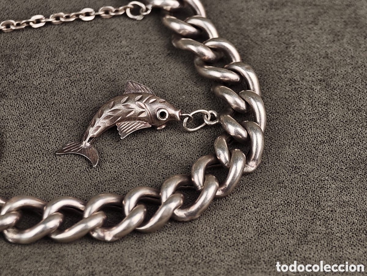 Joyeria: Antigua Pulsera de Plata Moneda y un Pez - Foto 16