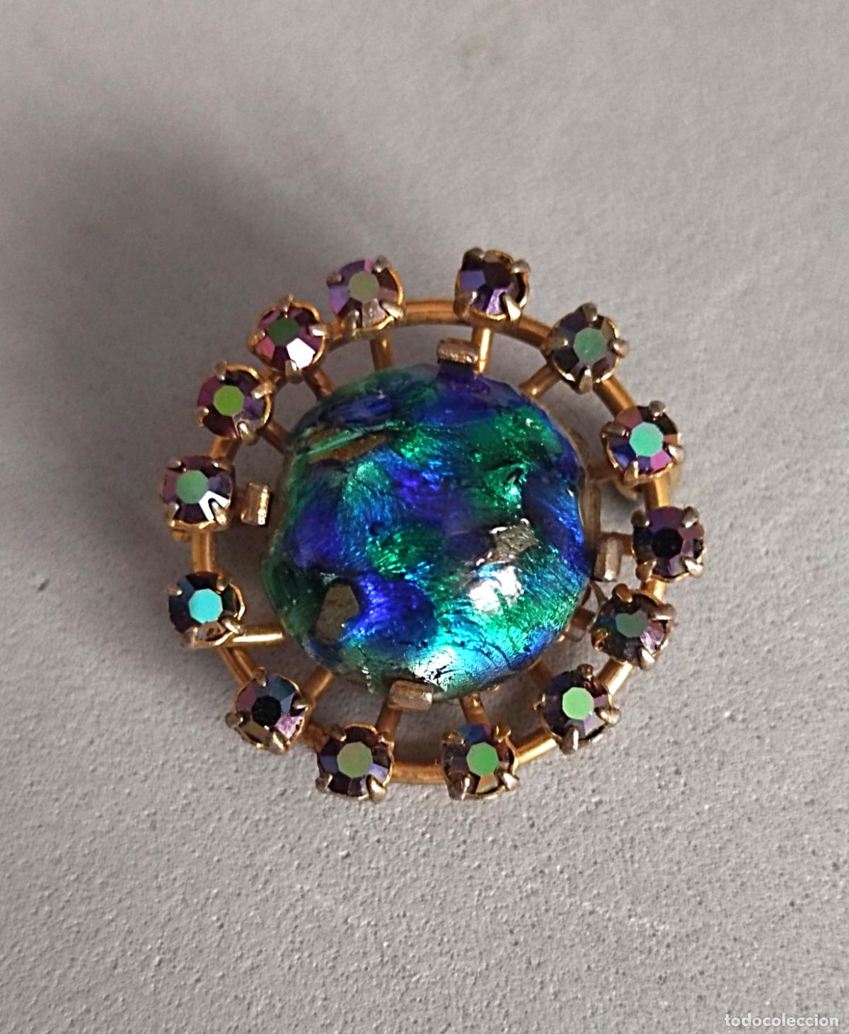 Joyeria: Broche dorado con cristal dicroico. - Foto 1