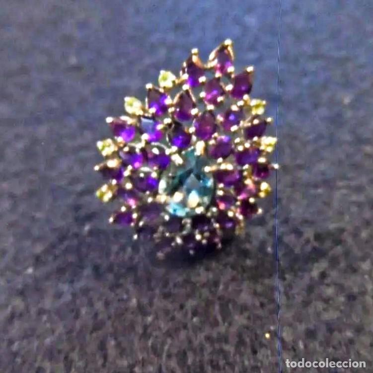 Joyeria: ANILLO DE PLATA CON GRAN ORLA DE GEMAS MULTICOLOR. PLATA DE LEY - Foto 3