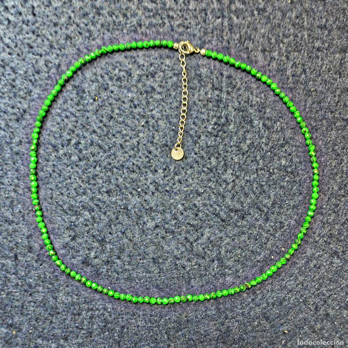 Jewelry: GARGANTILLA DE MALAQUITA NATURAL FACETAD0 3,50 MM Y ALPACA PLATEADA.MED. 42-47 CMS