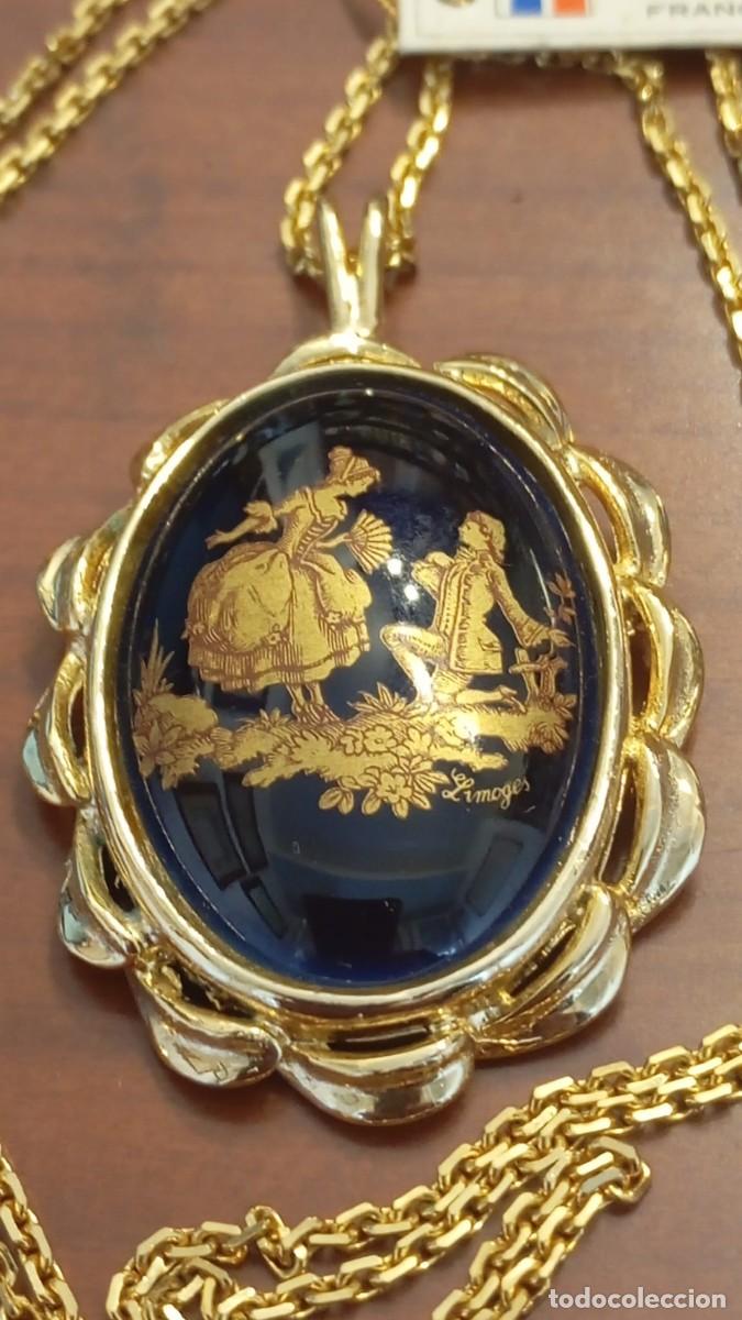 Jewelry: Elegante collar vintage con colgante ovalado de Limoge.