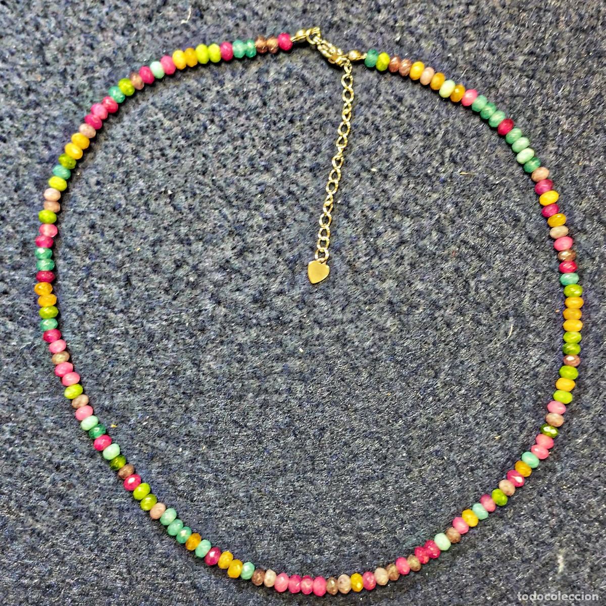Jewelry: GARGANTILLA TURMALINAS O AGATAS MULTICOLOR NATURAL FACETADO 4,5 MM ALPACA PLATEADA.MED. 42-47 CMS