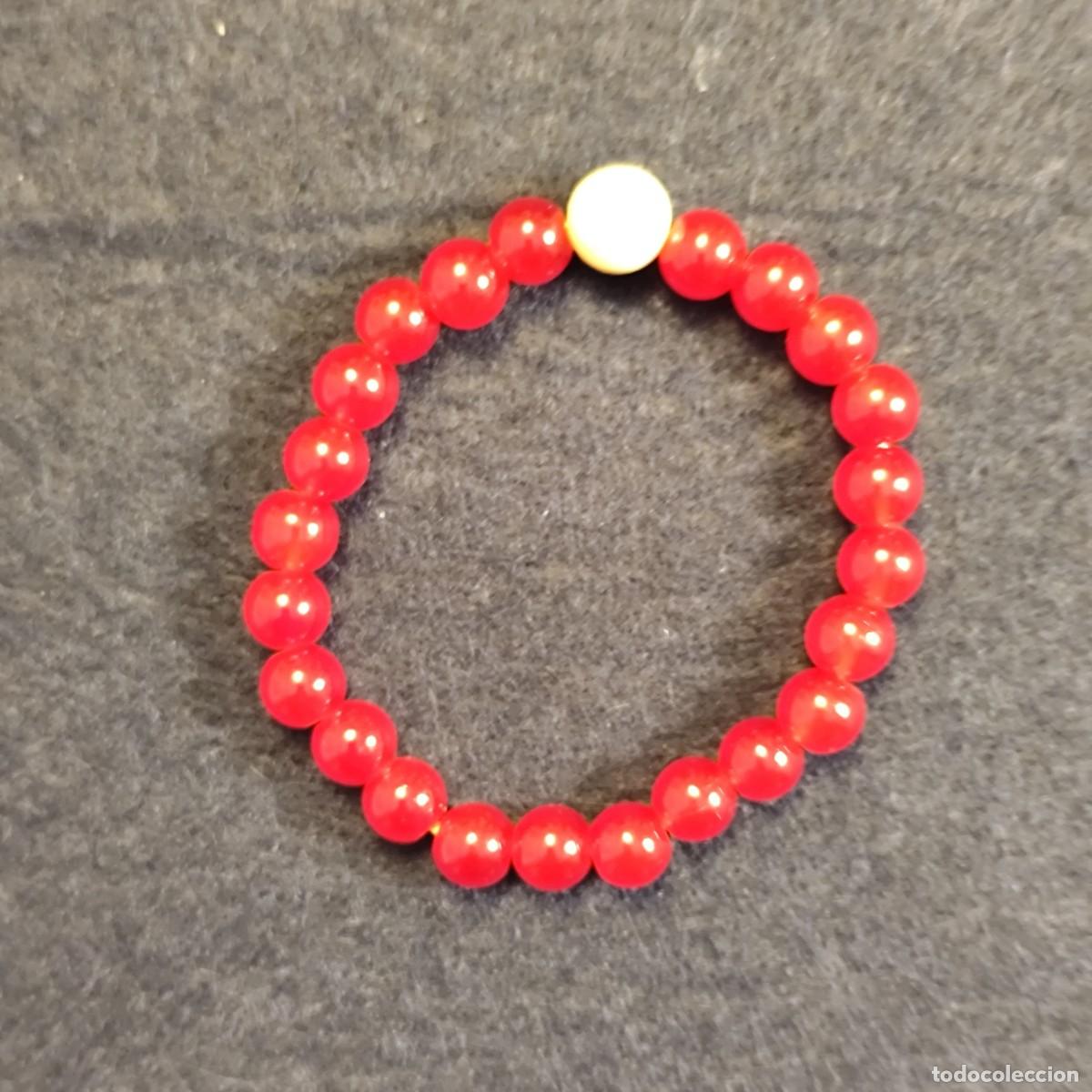 Schmuck: PULSERA ELASTICA BOLAS DE AGATA ROJA 8,5 MM Y PERLA CULTIVADA