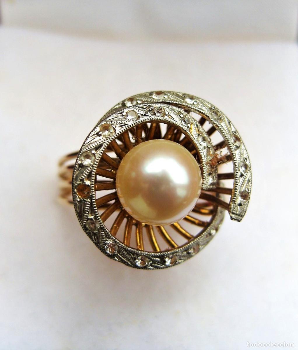 Joyeria: ANILLO DE ORO DE 18 KLTS.BICOLOR CON CIRCONITAS Y PERLA - SIN ESTRENAR