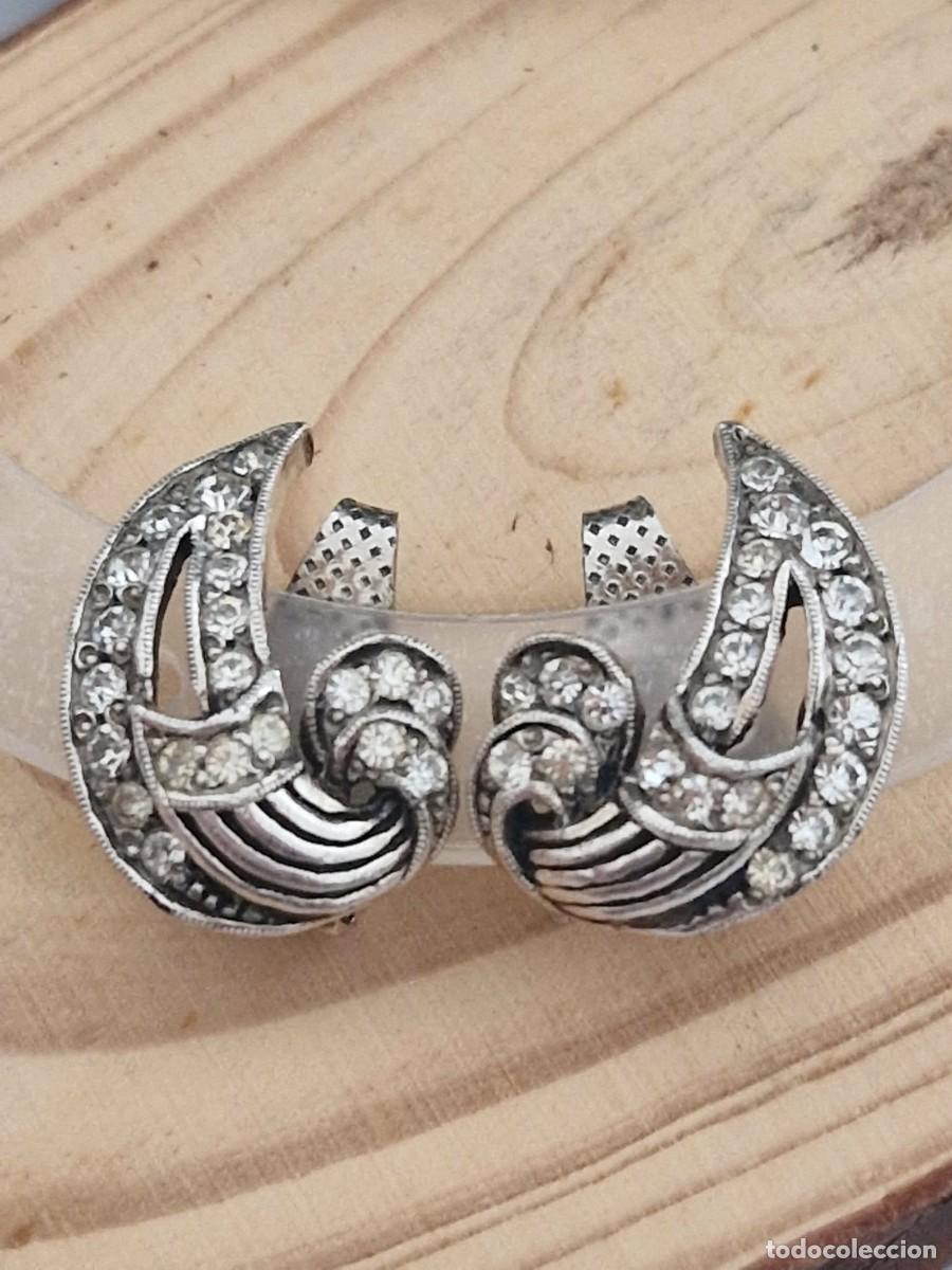 Joyeria: Pendientes VTG de clip Art D&eacute;co Plata de ley Diamantes Imitaci&oacute;n de 1910 a 1930 D&eacute;pos&eacute;