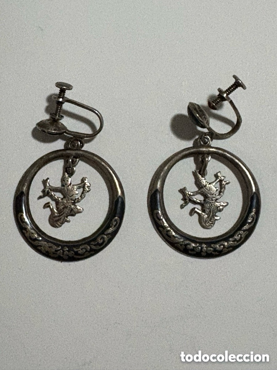 Joalharia: Pendientes de plata nielada, bailarinas tailandesas (A2)