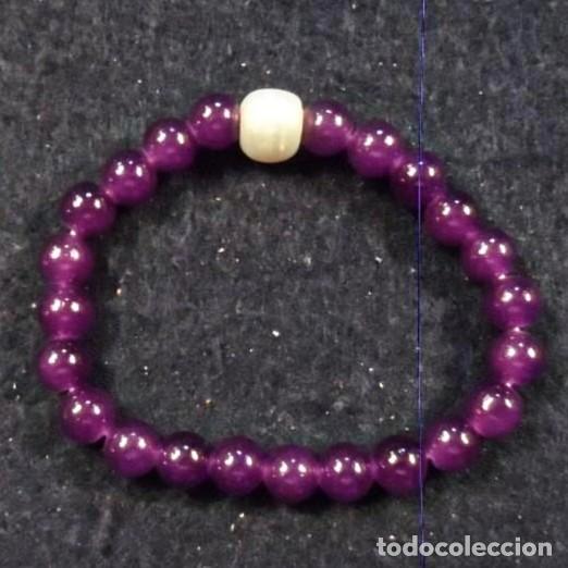 Gioielleria: PULSERA ELASTICA BOLAS DE AGATAS VIOLETA 8,5 MM Y PERLA CULTIVADA