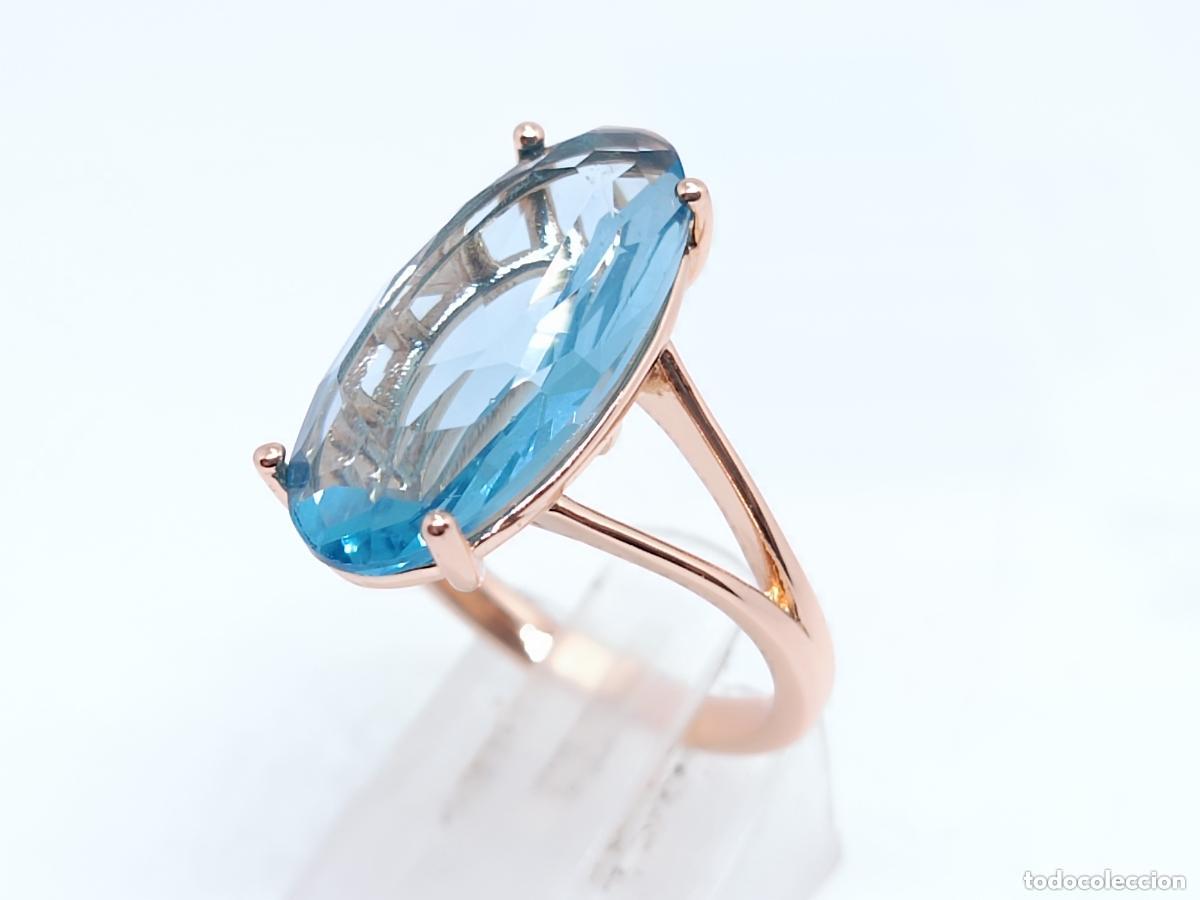 Joyeria: Precioso anillo en oro de 14k con piedra aguamarina tallada