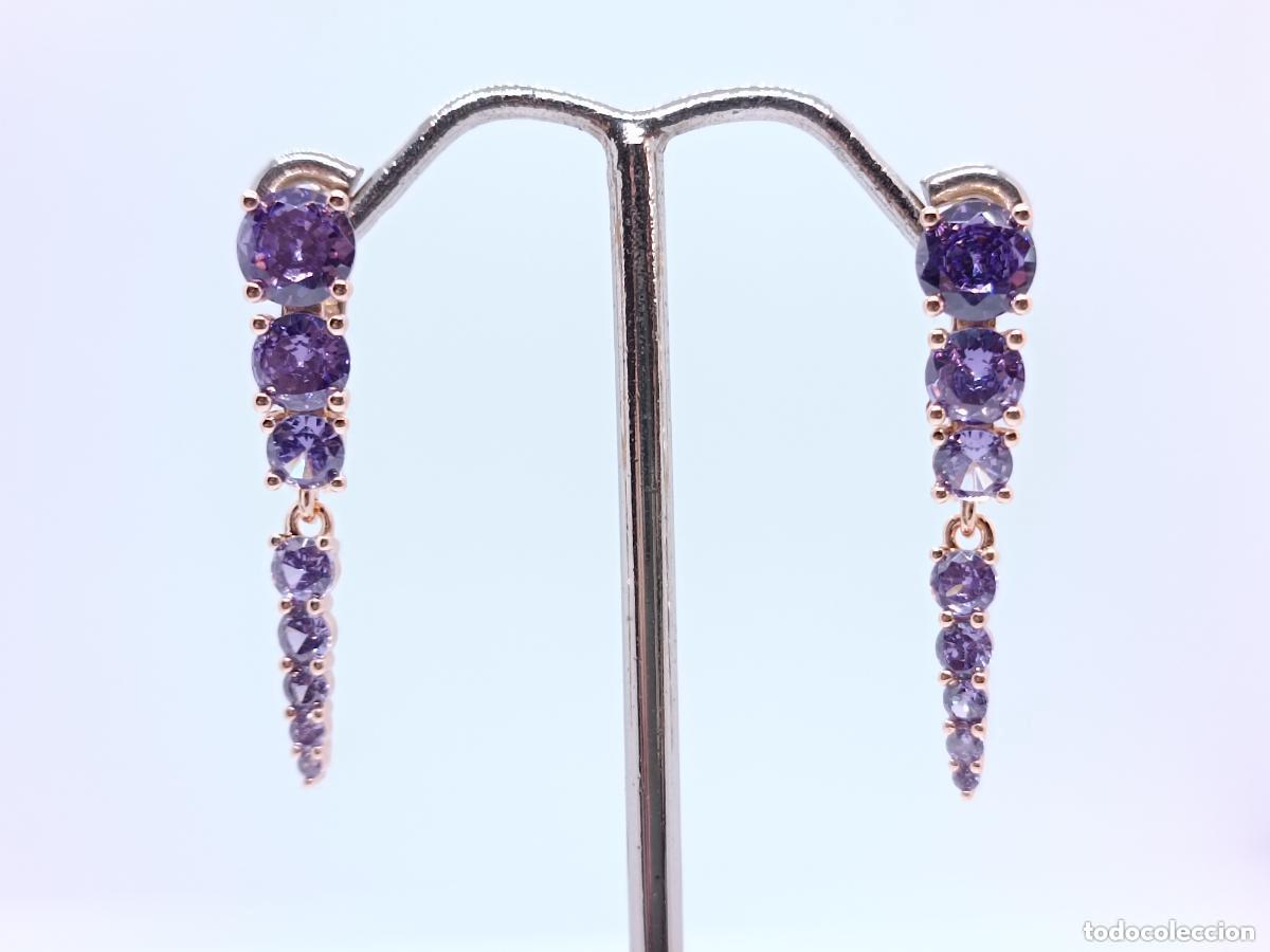 Schmuck: Elegantes pendientes en oro de 14k contrastados con amatistas facetadas