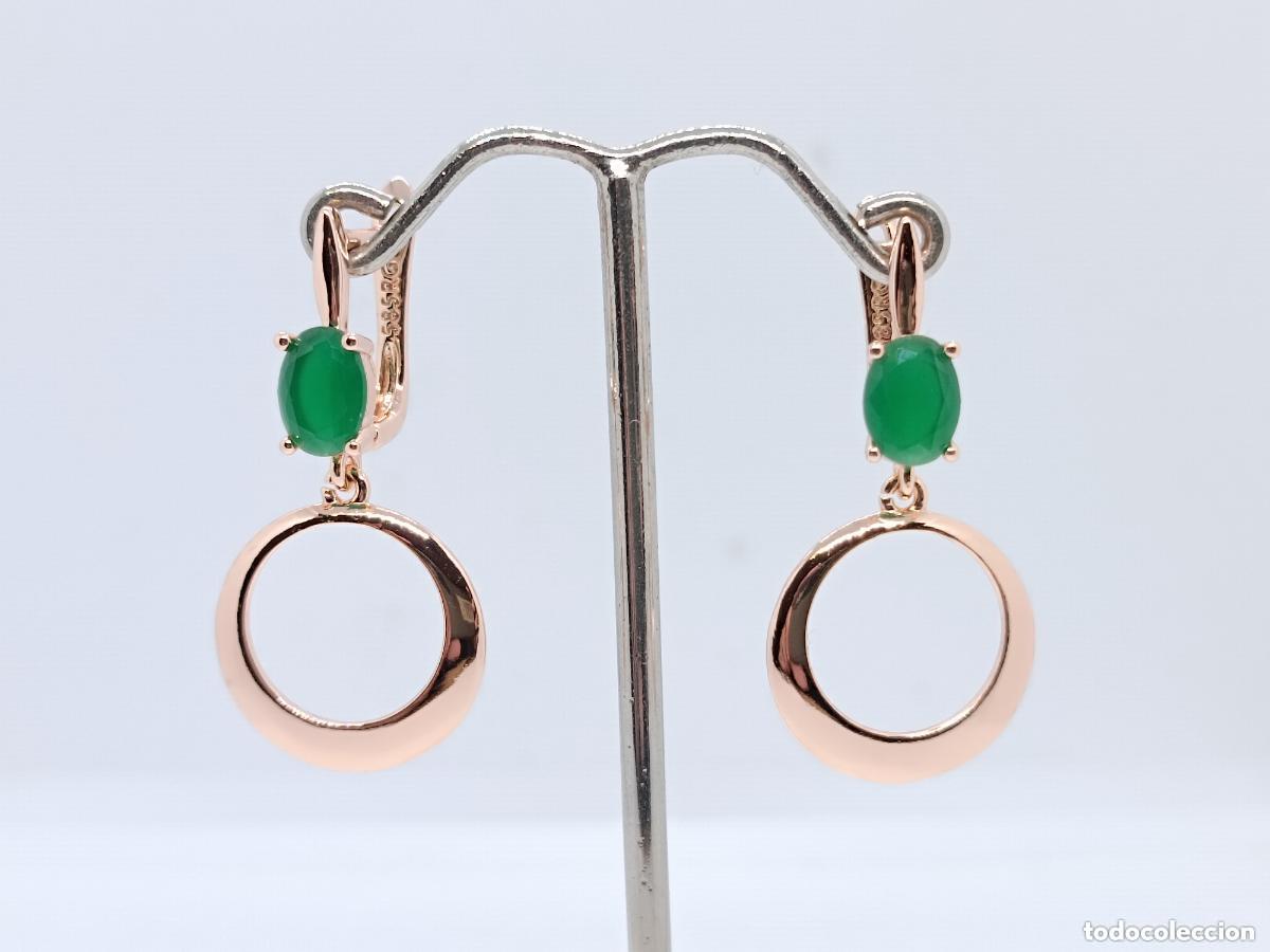 Joyeria: Preciosos pendientes en oro de 14k de dise&ntilde;o con esmeraldas