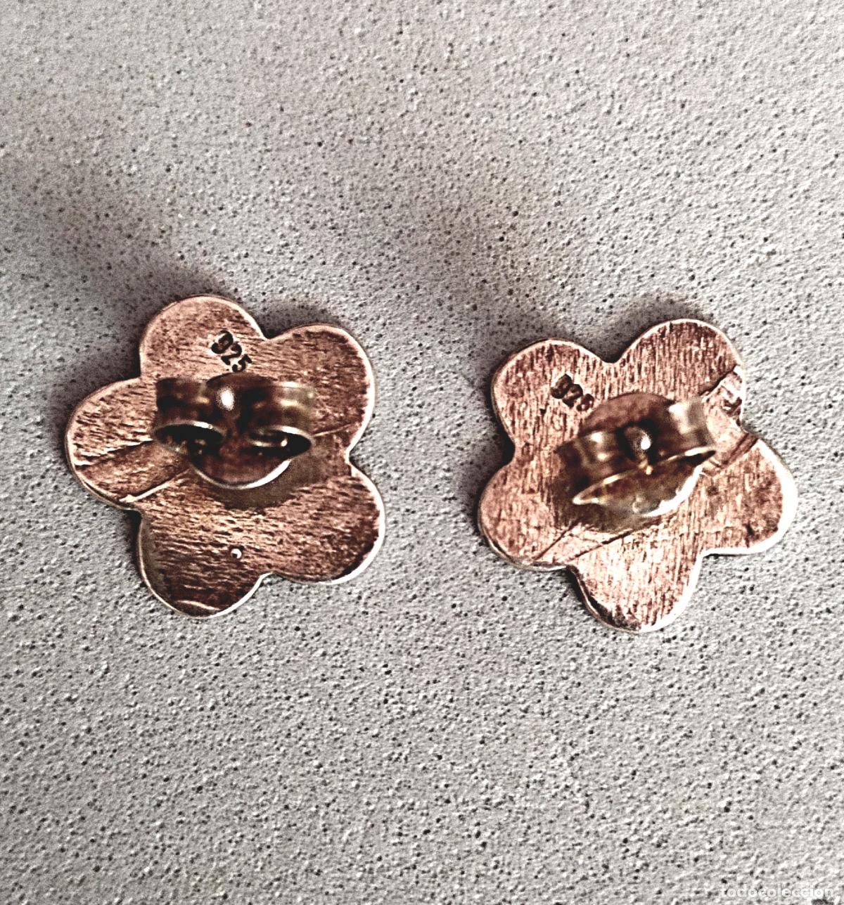 Joyeria: Pendientes de plata de ley contrastada, cierre de presi&oacute;n. Flor. - Foto 4