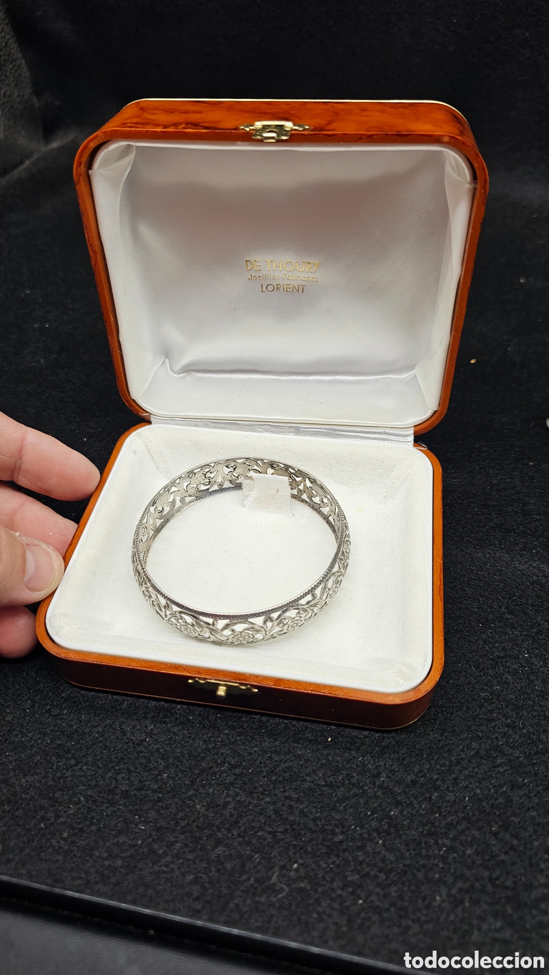 Joyeria: Preciosa pulsera de plata de ley con caja de madera de raiz