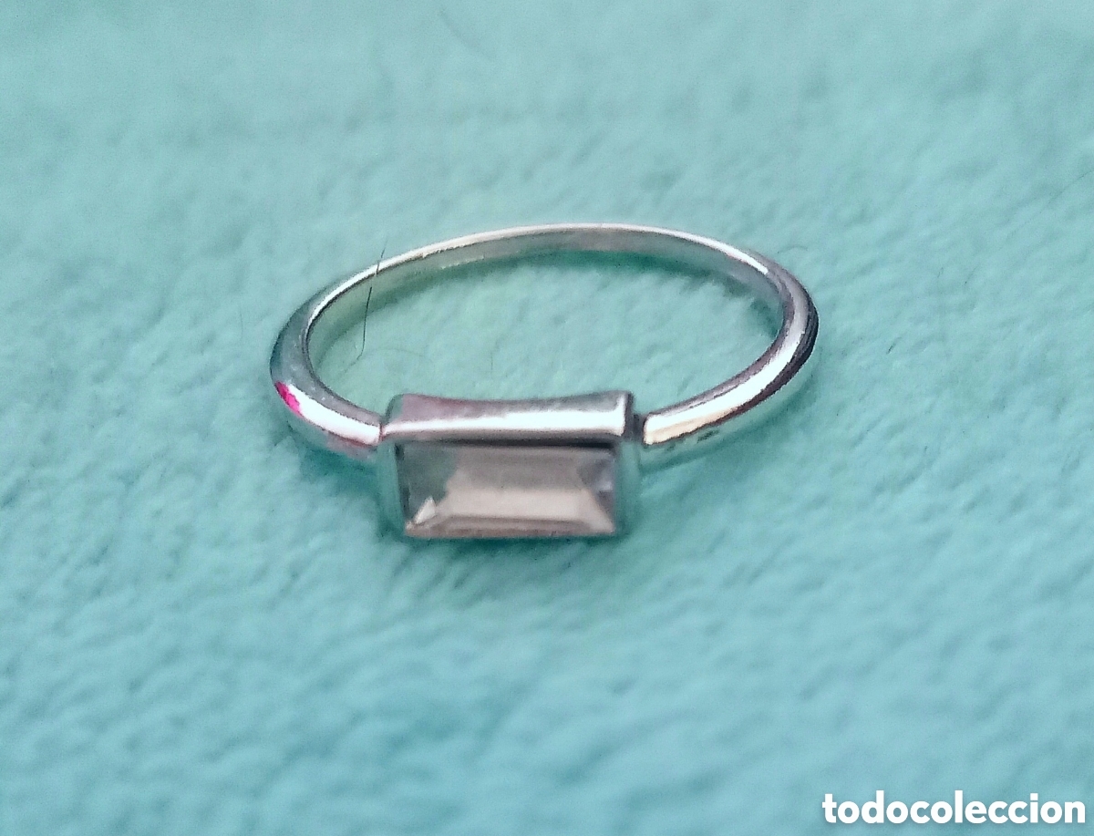 Joyeria: Original anillo plateado geom&eacute;tricos incrustaci&oacute;n brillante rectangular 17mm di&aacute;m. Muy bonito