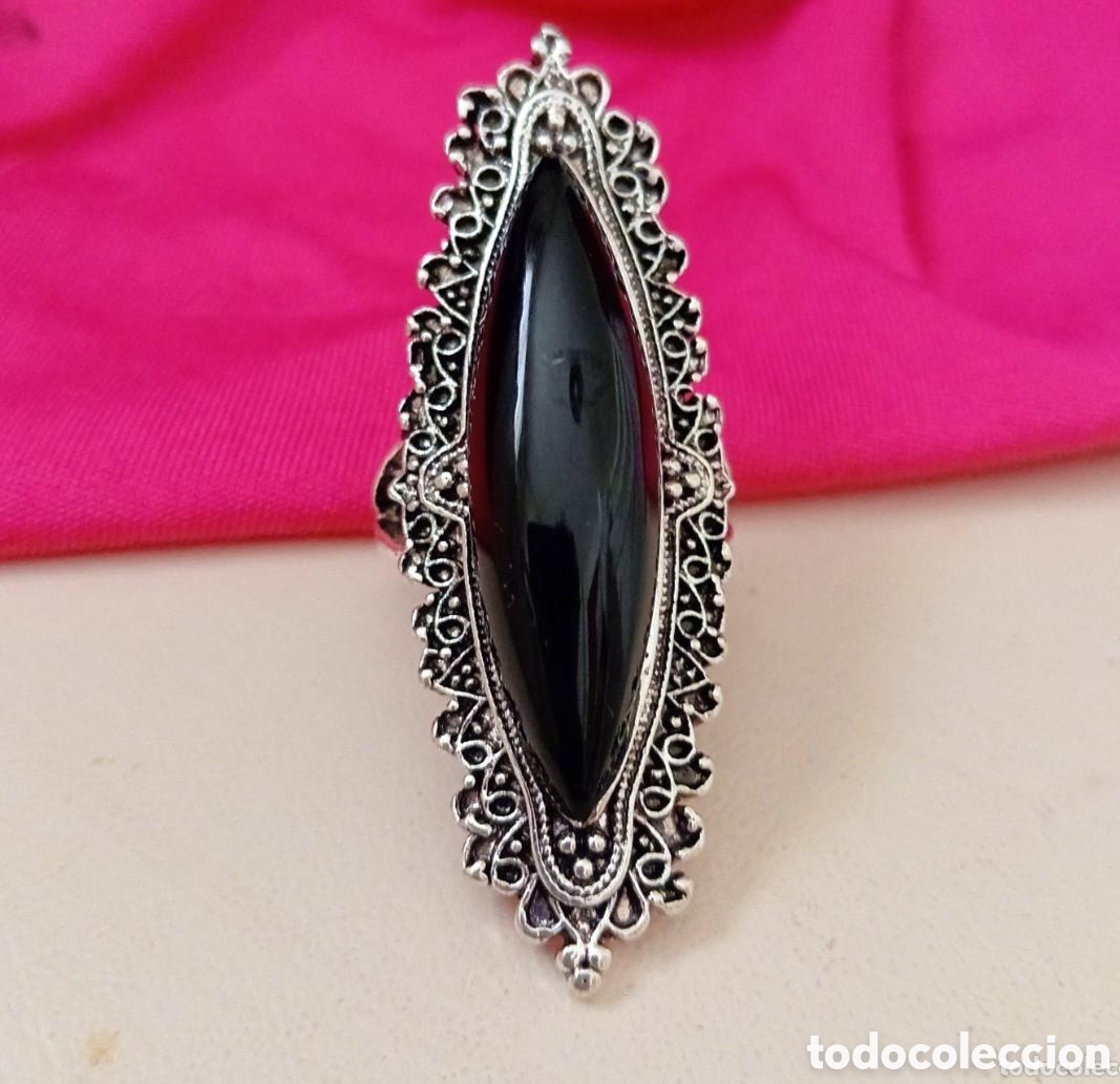 Joyeria: Original anillo de dedo largo negro retro. 5,5cm L x 19mm di&aacute;m. Muy bonito