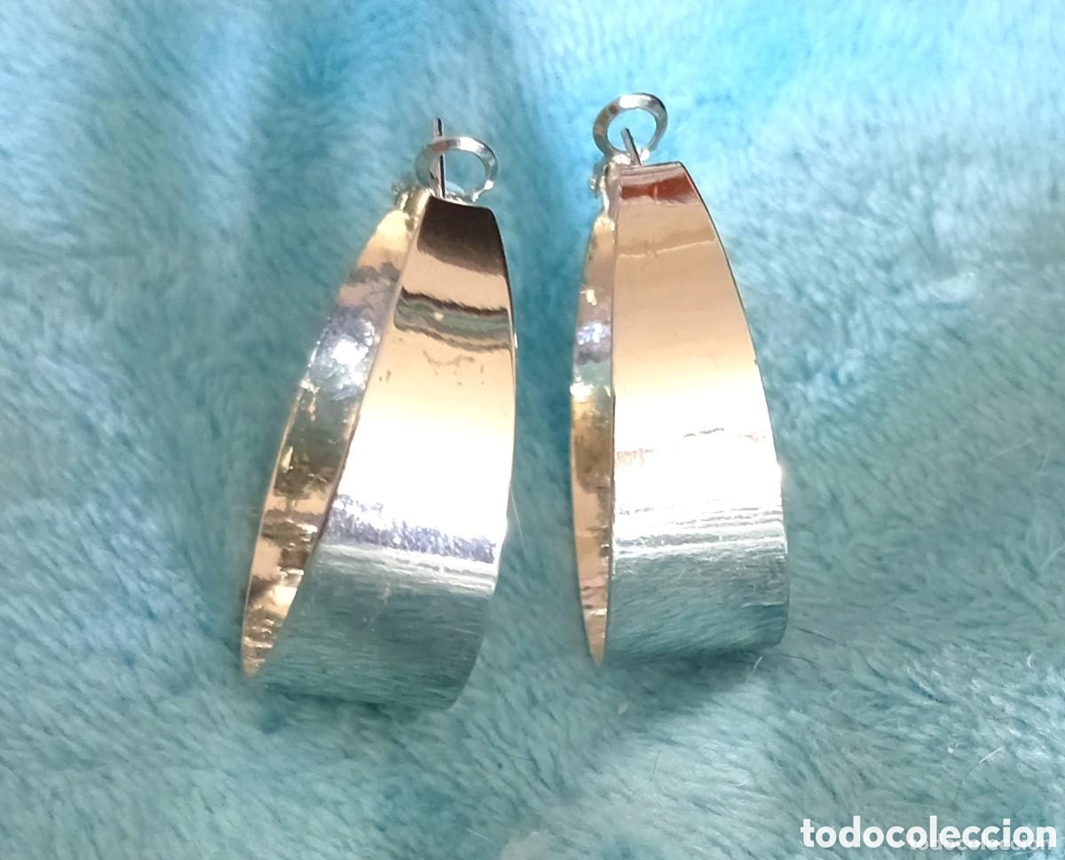 Joyeria: Originales pendientes de aro, aretes plateados. 3,5cm di&aacute;m. 1,4cm ancho. Muy luminosos