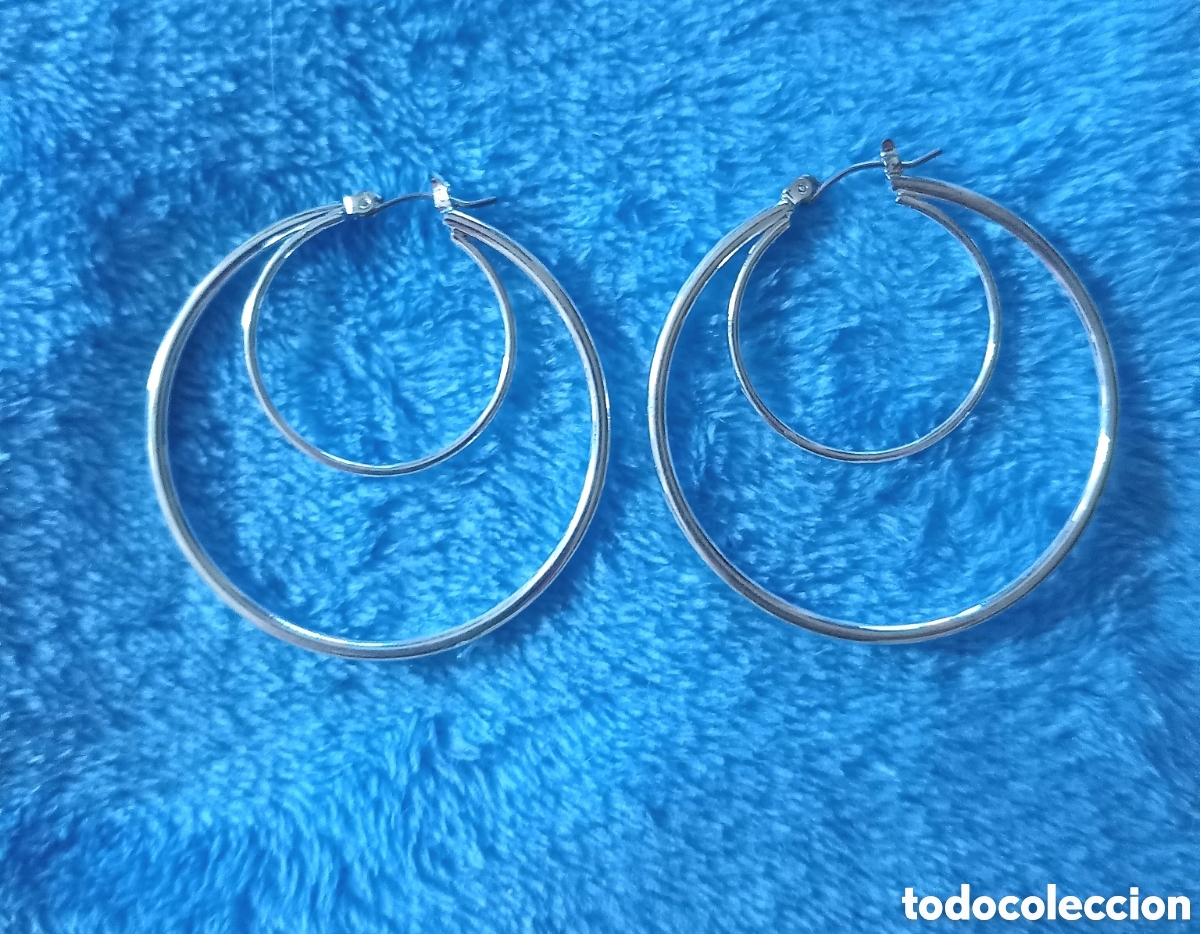 Joyeria: Originales pendientes de de aro, aretes de doble aro, capa plateados 4,8cm di&aacute;m. Muy bonitos