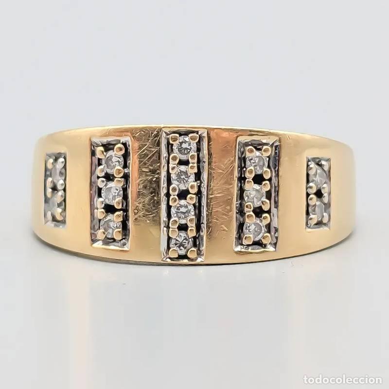 Joyeria: Anel de diamantes em ouro 10 quilates com pedras vermelhas, 1,61 gramas, 16mm