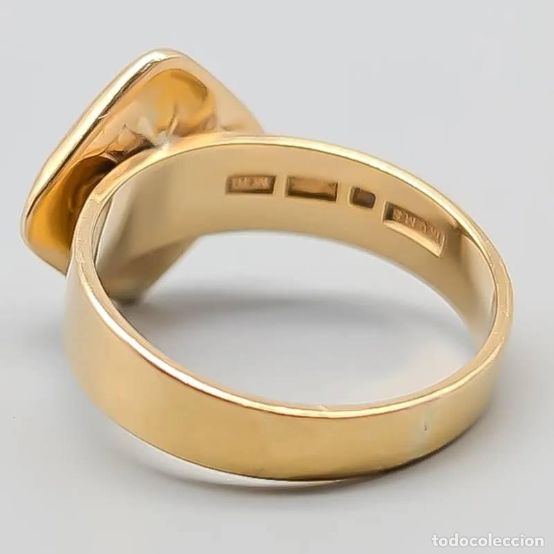 Schmuck: Anel de sinete em ouro com pedra Svart Sten 18 quilates 3,91 gramas 20,25mm