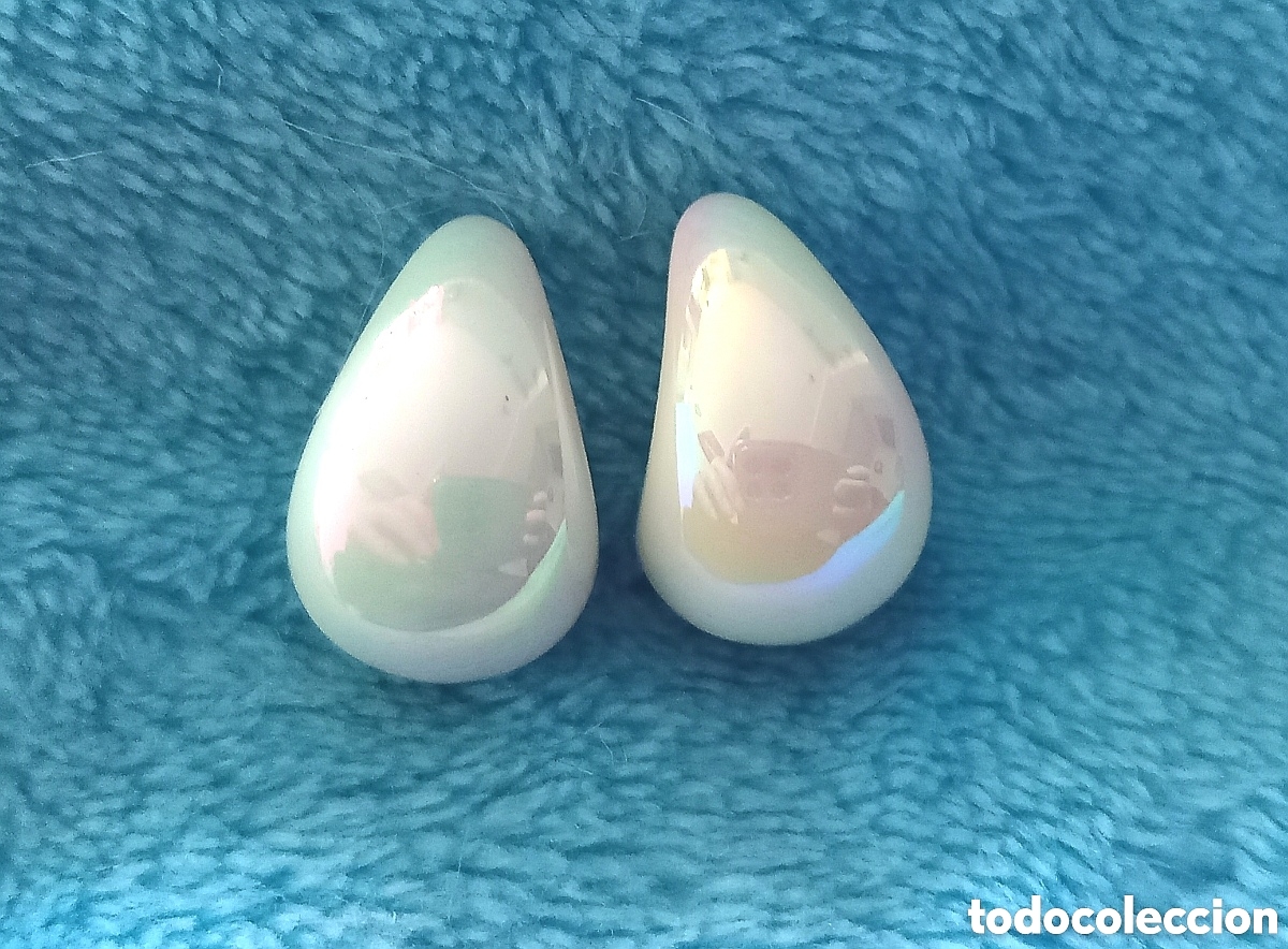Gioielleria: Originales pendientes aretes perlados blancos, gota de agua 2cm. L. (Simil Perla sint&eacute;tica esmaltada