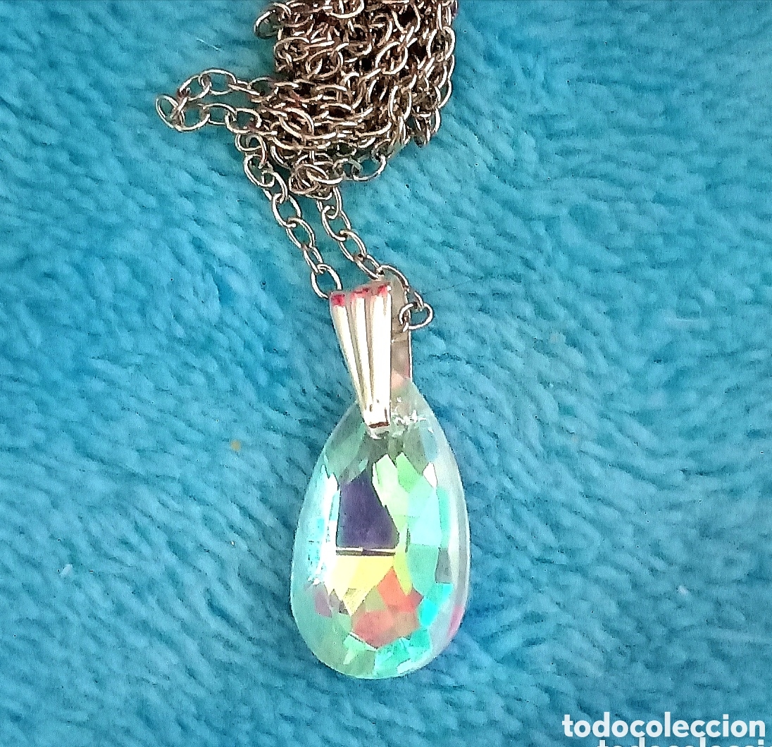 Gioielleria: Original colgante gota de agua de vidrio facetado blanco con reflejos + cadena 1,8cm L. Muy bonito