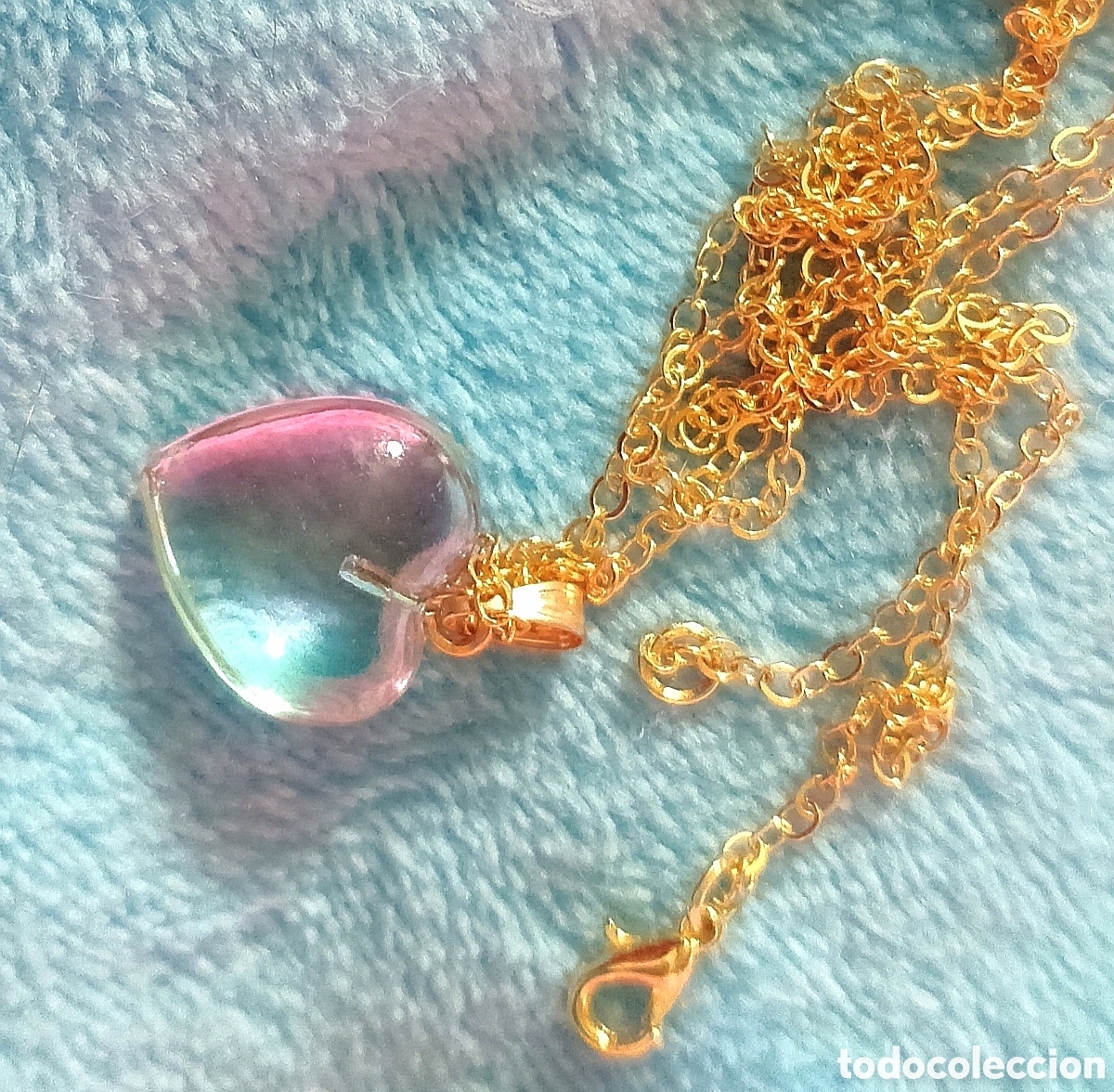 Gioielleria: Original colgante coraz&oacute;n rojo transparente arco iris + cadena dorada 1,8cm aprox. Muy bonito