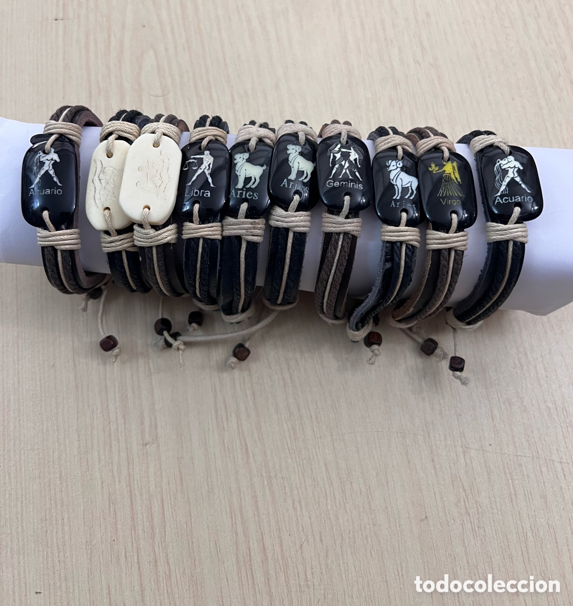 Jewelry: ✅ lote 10 pulseras Hor&oacute;scopos artesanales cuero y hueso a estrenar