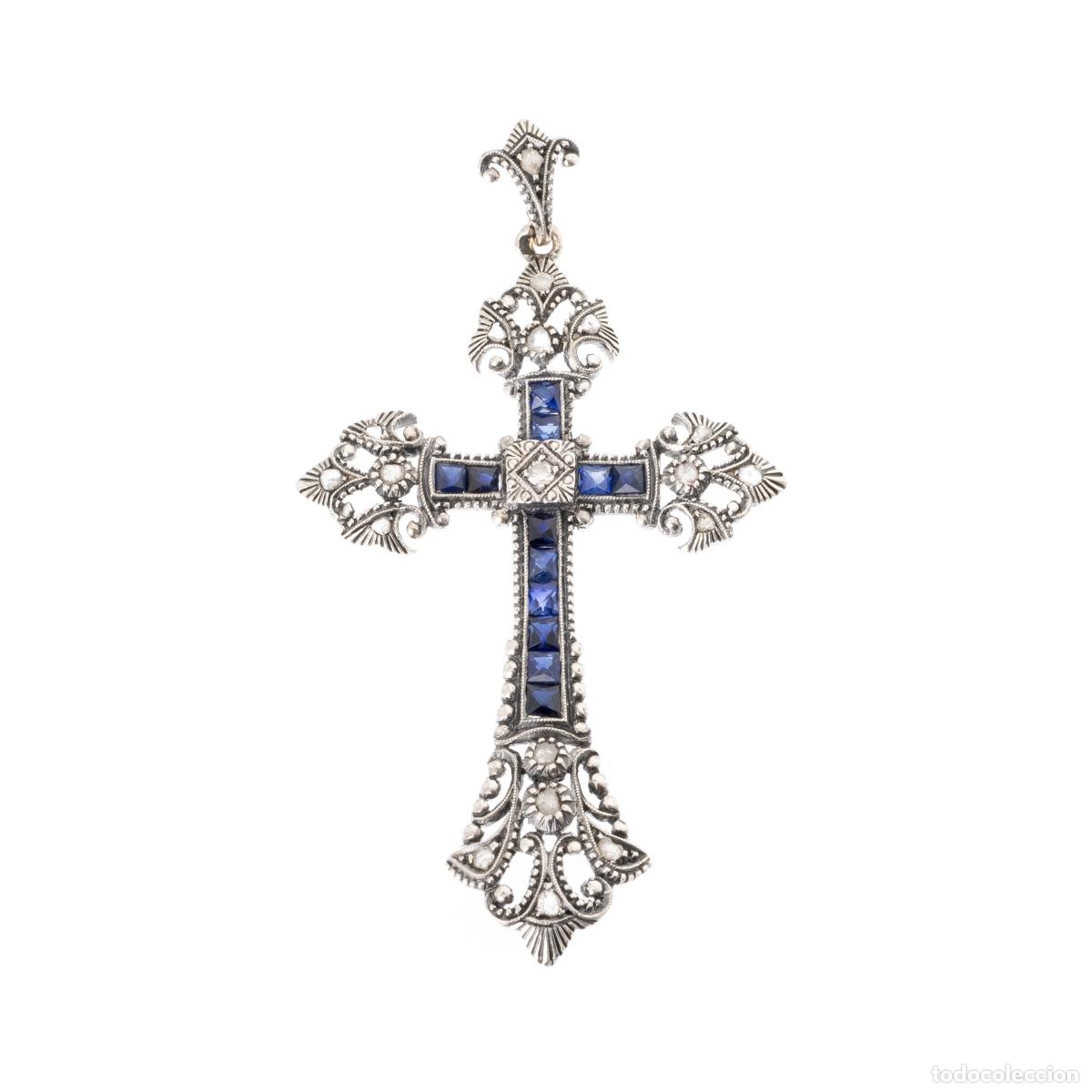 Joalharia: Cruz de plata y oro, zafiros y diamantes