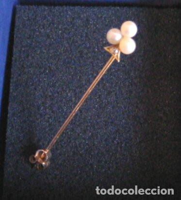 Schmuck: ALFILER CORBATA O PA&Ntilde;UELO , ANTIGUO. ORO. PERLAS NATURALES Y BRILLANTE