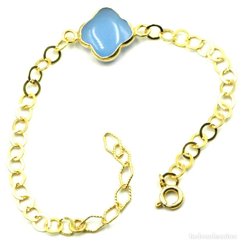 Joyeria: Pulsera plata chapada en Oro con adorno de piedra azul