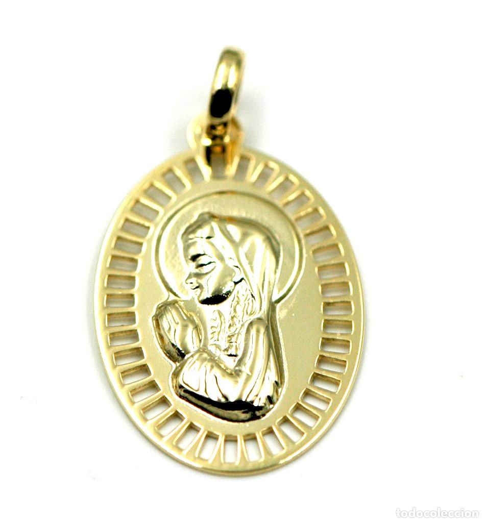 Jewelry: Medalla comuni&oacute;n con Virgen, Plata Ley chapada Oro