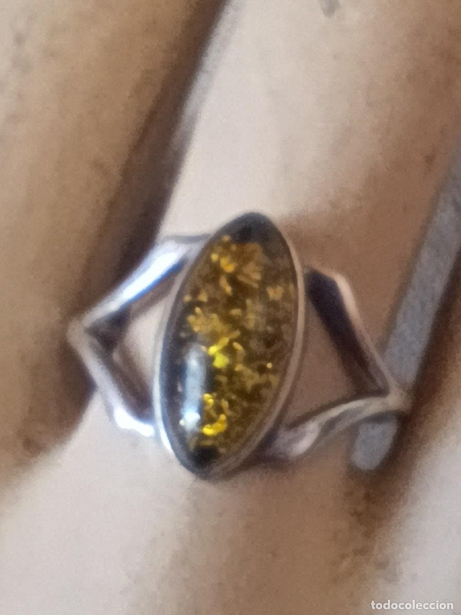 Joyeria: Anillo de plata de 1 Ley con cabujon de &aacute;mbar verde del B&aacute;ltico - Foto 1