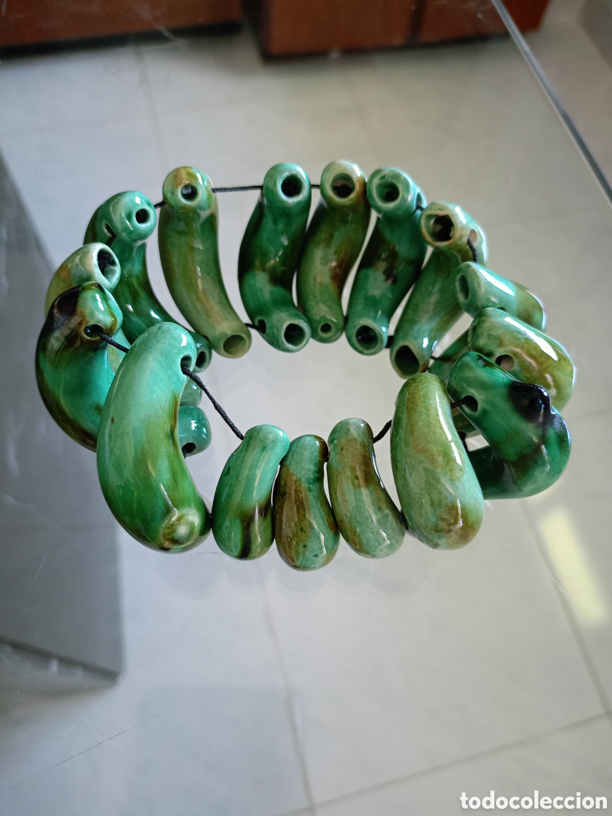 Joyeria: Antigua pulsera de dise&ntilde;o porcelana color verde jade vintage a&ntilde;os 80 joya