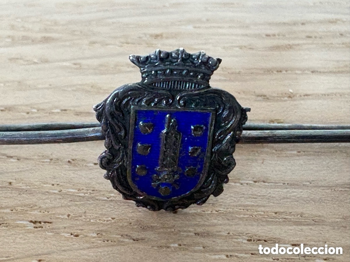Schmuck: Antiguo broche Malde plata de ley, esmalte escudo Coru&ntilde;a (A16)