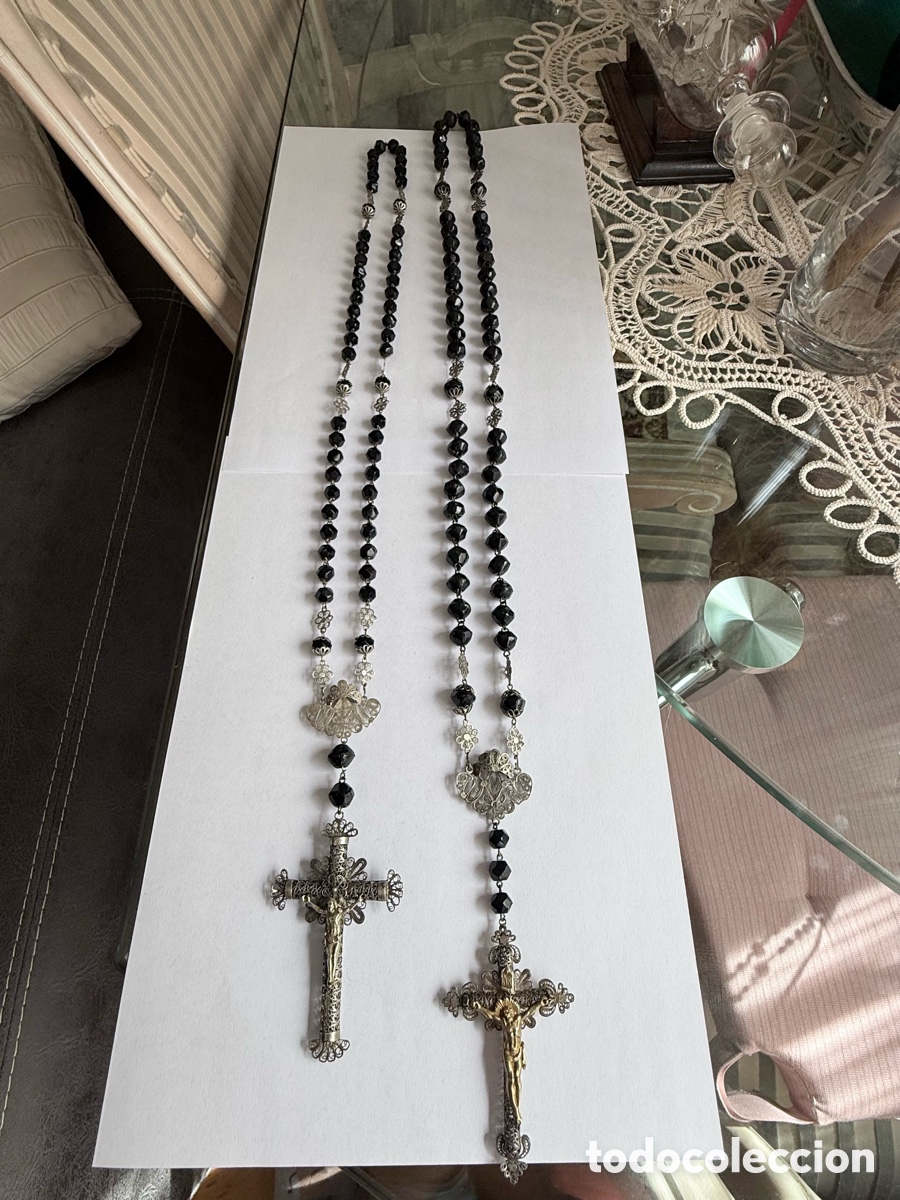 Joyeria: DOS GRANDES ROSARIOS DE AUT&Eacute;NTICO AZABACHE Y FILIGRANA DE PLATA