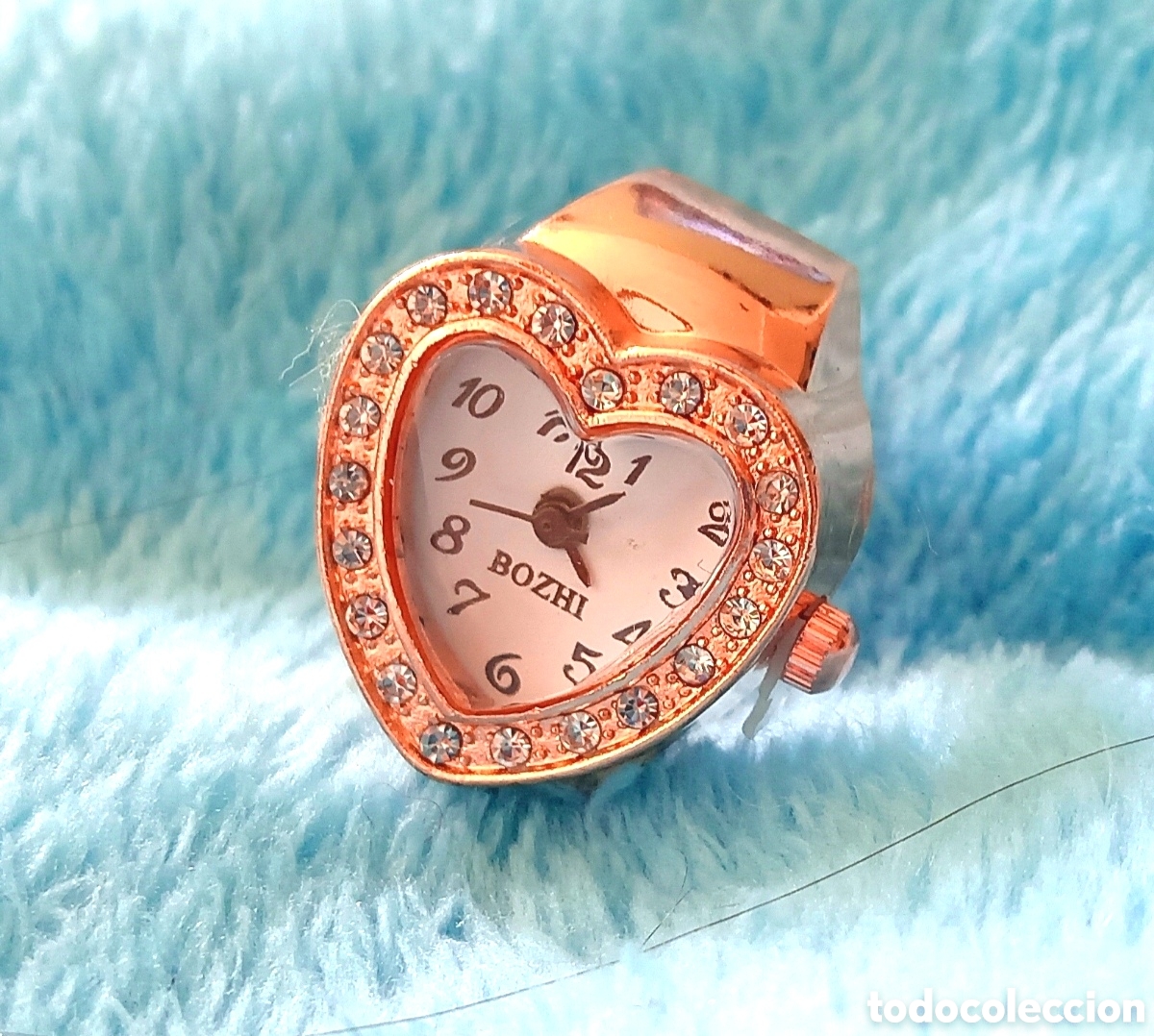 Joyeria: Original Anillo _ Reloj Color oro rosa coraz&oacute;n con incrustaciones brillantes 2,1cm El&aacute;stico, Ajustab